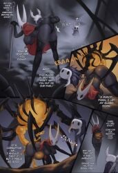 ambiguous_gender anthro arthropod bound clothed clothing corruption duo female feral group heart_eyes heart_symbol hollow_knight hornet_(hollow_knight) legwear male male/female partially_clothed penetration penile penile_penetration stockings succubustail team_cherry the_infection_(hollow_knight) the_knight_(hollow_knight) thigh_highs transformation trio