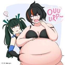 2females 2girls belly belly_button big_belly bikini black_bikini donut duo duo_female duo_focus exposed_fat_belly fat fat_female fat_girl fat_woman female female_focus female_only hoyoverse light-skinned_female light_skin mihoyo mihoyo_technology_(shanghai)_co._ltd. morbidly_obese overweight qingyi_(zenless_zone_zero) standing thick_thighs thighs weight_gain weight_gain_female wide_hips zenless_zone_zero zhu_yuan