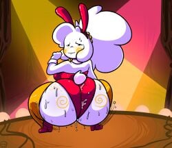 1girls 2d_(artwork) artist_signature ass ass ass_focus background breasts bunny_costume bunny_ears bunny_tail bunnysuit fat_ass female female_only freckles freckles_on_ass freckles_on_face freckles_on_shoulders hamb0ne heels jin_(bigbeefboober) oc original_character shy sweat sweatdrop sweating sweaty swirls text thigh_highs thighs white_body white_hair