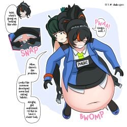 2females 2girls belly belly_button big_belly donut duo duo_female duo_focus exposed_fat_belly fat fat_female fat_girl fat_woman female female_focus female_only hoyoverse light-skinned_female light_skin mihoyo mihoyo_technology_(shanghai)_co._ltd. morbidly_obese obese overweight qingyi_(zenless_zone_zero) standing thick_thighs thighs weight_gain weight_gain_female wide_hips zenless_zone_zero zhu_yuan