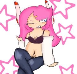 1girls adult belly_hair black_bra body_hair bra breasts imminent_sex kirby_(series) no_genitals pink_hair pregnant pregnant_female pubic_hair suggestive suggestive_look suggestive_pose susanna_patrya_haltmann susie_(kirby) thehorneytea white_eyelashes