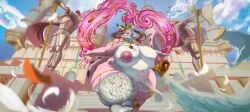 absurd_res anthro ass belly belly_tattoo big_belly big_butt bodily_fluids breast_milking breasts canid canine canis castle clothing crown dragon female headgear hi_res jewelry knight lactating legwear magic magic_user mammal mythological_creature mythological_scalie mythology overweight overweight_anthro overweight_female ruby_panda_(artist) scalie sera_reesey solo stockings tattoo thick_thighs warrior wide_hips wolf