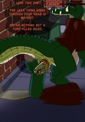 after_vore bone bones_in_scat crocodilian dialogue disposal equid equine excessive_feces feces filthivore hi_res hyper hyper_feces hyracotherium kaprosuchus kieron_the_kaprosuchus male mammal public public_exposure reptile scalie scat vore