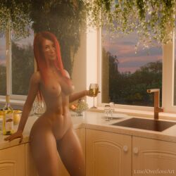1girls athletic athletic_female big_ass big_breasts breasts cute dota dota_2 female girl lina pussy red_hair solo solo_focus summer thick_thighs wine