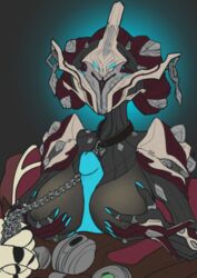 breast_grab breasts chains collar duo female female_focus hand_on_breast humanoid khora_(warframe) male nipples outercourse paizuri penis sex solo_focus straight the_gentle_giant video_games warframe