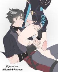 2boys age_difference before_sex circumcised daddy foreplay foreskin freminet_(genshin_impact) gay genariasc glans grabbing_thighs hunk male male_focus male_only penis revealing_clothes scar size_difference teasing tight_clothing twink uncircumcised wriothesley_(genshin_impact)