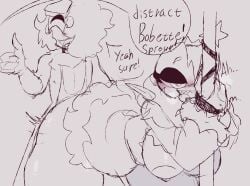 1boy1girl big_ass big_breasts blush bobette_(dandy's_world) chubby_female dandy's_world hands_tied miray sprout_(dandy's_world) tongue_out twisted_bobette_(dandy's_world)
