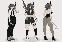 1girls 2024 aschazm ass back belt black_heels black_leotard black_pants bracelet breasts choke closed_eyes clothed clothed_female clothing collared_shirt crowbar female female_only grey_hair grey_shoes gun heels holding_weapon horns knife leotard light-skinned_female light_skin long_hair long_sleeves medium_breasts midriff pale-skinned_female pale_skin pants pantyhose pouch roblox roblox_avatar robloxian shoes shorts sideboob simple_background skull_on_clothing solo standing stomach suspension thighs tie two_tone_shirt white_shirt white_sleeves
