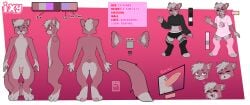 absurd_res clothing domestic_cat duskari7 embarrassed expressions felid feline felis femboy genitals hi_res humanoid_genitalia humanoid_penis legwear male mammal model_sheet penis pink_body pink_clothing shy thigh_highs tired