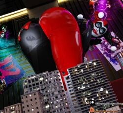 3d bat_signal batman:_the_animated_series butt_focus city clown_makeup dc_comics giantess harley_quinn harley_quinn_(classic) huge_ass jester macro micro poster posters tagme