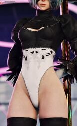 3d 3d_(artwork) darkbahamuth leotard nier:_automata pinup sfw thighs yorha_2b