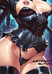 ai_generated artifactglitch breasts_out cameltoe corset jinx_(league_of_legends) league_of_legends nipple_piercing plump_labia thick_thighs thighhighs