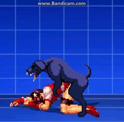 1boy 1girls animated athena_asamiya bestiality canine defeated dog doggy_style female m.u.g.e.n male/female pixel_art rape sex snk straight