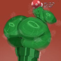 1girls ass back_view big_ass big_breasts big_butt breasts butt female female_focus female_only fuxkoxide green_body green_nipples green_skin mario_(series) nintendo piranha_plant plant plant_girl sweat tagme text thick_thighs thighs warp_pipe white_text