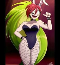 1girls 2025 2d artist_signature big_breasts black_clothing bunny_ears bunnysuit cartoon_network cleavage crazy_girl demencia_(villainous) female female_protagonist fishnets green_hair hourglass_figure instagram_link leotard light-skinned_female light_skin long_hair no_ai pale-skinned_female playboy playboy_bunny playboy_bunny_leotard red_hair solo spiked_bracelet spiked_collar strapless tattoo the-butch-x the_butcher_(artist) villainous