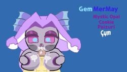 ahe_gao ahe_gao ahegao_face big_breasts blue_pupils caramelpearl_(artist) cookie_run cookie_run_kingdom cum cum_in_mouth cum_on_breasts cum_on_mouth cute_face grey_skin happy_sex mermaid mermaid_girl mermaid_tail mermay mermay2025 mystic_opal_cookie paizuri purple_eyes purple_hair snake_hair tagme titjob