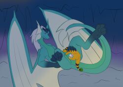ampharos blue_body blue_scales crystal dragon female feral feral_on_feral frosti_(frostidragon) gem generation_2_pokemon green_gem hair hi_res ice_cave male male/female mythological_creature mythological_scalie mythology nintendo penetration pokemon pokemon_(species) purple_eyes scales scalie size_difference tail vaginal_penetration white_hair wings yellow_body
