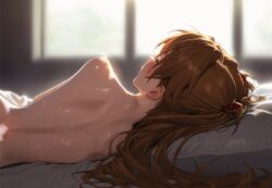 after_sex ai_generated asuka_langley_sohryu back_view exposed_back in_bed naked naked_female neon_genesis_evangelion nude nude_female red_hair sweaty