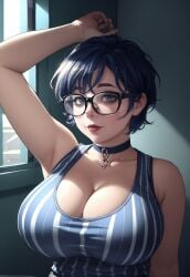 ai_generated argentina big_breasts blue_eyes blue_hair breasts breasts_bigger_than_head breasts_out edit emo female female_only glasses hands_up lips short_hair twitter youtube