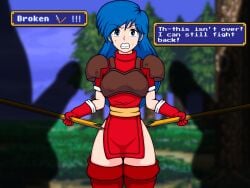 1990s_(style) 1girls 2boys afraid ahe_gao ahe_gao_portrait angry armor blue_eyes blue_hair breast_plate broken_lance broken_weapon caeda_(fire_emblem) cel_shading defeated defeated_heroine defiant defiant_sub dialogue femsub fire_emblem fire_emblem:_mystery_of_the_emblem flailing furrowed_brow furrowed_eyebrows game_background game_over gameplay_mechanics gameplay_screenshot gritted_teeth heel_boots heels hyoreisan long_blue_hair long_hair mating_press multiple_penises nervous nervous_sweat pixel_art red_clothing red_gloves red_kneehighs red_leggings resisting retro_artstyle rolling_eyes scared shiida shiny_eyes shoulder_armor snes sobbing sweat text text_box thick_thighs tongue tongue_out worried yellow_sash zettai_ryouiki zoom_in