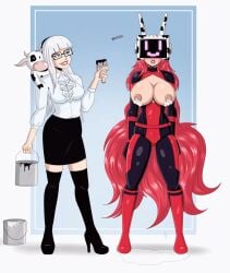 animated anno_(anno) bovine breasts drool drooling exposed_chest female female_only femdom femsub glasses lactation long_hair mind_control nipples paint polmanning red_hair shiny_clothes tail tech_control tight_clothing white_hair z-tech_(lewd-zko)