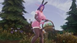 easter morilymory night_elf night_elf_female pink_body purple_hair raelisenna_nightdream solo world_of_warcraft