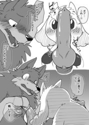 ambiguous_gender canine caprine comic duo feral feral_on_feral gabu goat japanese_text knot male male/ambiguous mammal manmosu_marimo mei_(one_stormy_night) one_stormy_night size_difference speech_bubble text wolf