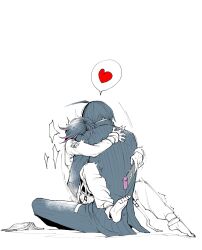 2boys ahoge anal barefoot black_hair book checkered_clothes checkered_scarf clothes_grab commentary_request danganronpa_(series) danganronpa_v3:_killing_harmony flipped_hair from_behind handheld_game_console heart highres holding holding_handheld_game_console hug implied_sex jacket long_sleeves male_focus matudairaks monochrome multiple_boys nintendo_switch oma_kokichi open_mouth pants purple_hair reading saihara_shuichi scarf short_hair simple_background sitting sitting_on_lap sitting_on_person speech_bubble spoken_heart spot_color toe_scrunch trembling white_background yaoi