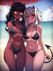 2demons 2girls ai_generated big_breasts bikini bikini_bottom bikini_top black_hair breasts busty cleavage cleft_of_venus crossover crossover_pairing crossover_shipping curvaceous curvaceous_female curvaceous_figure curves curvy curvy_body curvy_female curvy_females curvy_figure curvy_hips curvy_thighs demon demon_girl demon_girls demon_horns demon_humanoid demon_tail demoness demons duo duo_female duo_focus facing_viewer female female/female female_focus female_only front_view glowing_eyes helltaker hips horn horns horny horny_female humanoid large_breasts light-skinned_female light_skin long_hair looking_at_viewer meru_(merunyaa) modeus_(helltaker) mostly_nude naked_female no_humans nude nude_female nudity red_body red_eyes red_skin short_hair succubi succubus succubus_horns succubus_tail tagme tail thick_thighs thighs white_hair wide_hips yuri