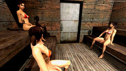 3d 3girls ass big_ass big_breasts big_penis bikini breasts chell crossover dickgirl dotasluts intersex lara_croft lara_croft_(survivor) left_4_dead portal_(series) testicles text tomb_raider tomb_raider_(survivor) url watermark zoey_(left_4_dead)