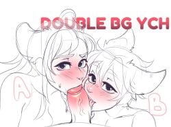 bitesize_art blowjob double_blowjob feline looking_at_viewer oral_penetration oral_sex pov sucking sucking_penis ych ych_(character)