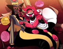 1boy 1girls ass blackwhiplash blush bwl cock english_text female hazbin_hotel high_resolution highres huge_ass niffty penis sir_pentious_(hazbin_hotel) text tongue tongue_out