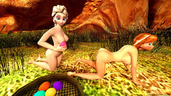 3d all_fours anna_(frozen) ass big_breasts big_butt disney dotasluts elsa_(frozen) frozen_(film) incest large_ass nipples outdoors sisters