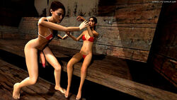 2girls 3d ass big_ass big_breasts big_penis bikini breasts chell crossover dotasluts futa_only futanari human intersex lara_croft lara_croft_(survivor) left_4_dead portal_(series) text tomb_raider tomb_raider_(survivor) url watermark zoey_(left_4_dead)