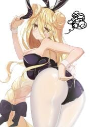 1girls 2d 2d_(artwork) ass ass_focus big_ass blonde_hair blush booty breasts bunny_ears bunnysuit clothed date_a_live female female_only hoshimiya_mukuro light-skinned_female long_hair looking_at_viewer medium_breasts pantyhose sole_female solo thighs yellow_eyes