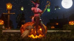 halloween morilymory night_elf night_elf_female pink_body purple_hair raelisenna_nightdream solo world_of_warcraft