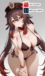 ai_generated aiart_anim bikini genshin_impact hu_tao_(genshin_impact) huge_breasts looking_at_viewer seductive