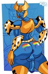 alien anthro anus athletic balls beast_wars big_ass big_penis bubble_butt catboy cheetah cheetor cybertronian green_eyes hand_on_butt looking_back muscular paint_on_ass pride_flag robot smirk solo_male thick_thighs transformers