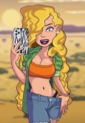 big_breasts blonde_female blonde_hair blue_eyes breasts cleavage debbie_thornberry jumpdriiver midriff orange_shirt thick thick_hips wild_thornberrys