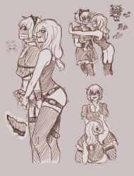 1boy 1girls dominatrix female femboy femdom flirting from_behind handjob hetero limited_palette maid_uniform male pegging self_upload sketch sketchy_f0x skirt thighhighs