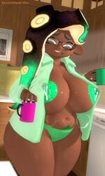 1girls 3d almost_naked almost_nude curvy curvy_female dark-skinned_female dark_skin duplicate female female_focus female_only glasses lactating lactation lactation_without_expressing leviantan581re long_hair lowres_duplicate marina_(splatoon) milf milfification octoling octoling_girl off_the_hook_(splatoon) pubic_hair repost solo_female splatoon splatoon_2