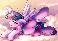 2018 alicorn chaosangeldesu cloud cutie_mark equine feathered_wings feathers female feral friendship_is_magic hair hi_res horn looking_at_viewer mammal my_little_pony on_cloud open_mouth outside penetration pussy sex_toy solo twilight_sparkle_(mlp) wings