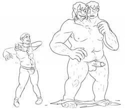 2_heads 2boys bedroom_eyes big_muscles black_and_white blush claws clothing conjoined corruption demon erection growth half-closed_eyes horny_(disambiguation) humanoid humanoid_penis macro male male_only mitosis monochrome multi_head muscle_growth musclegut muscular muscular_male ogre ogre_male orc orc_male penis post_transformation prurientpie seductive shocked slightly_chubby smile smirk surprise toe_claws torn_bottomwear torn_clothing torn_topwear transformation troll worried