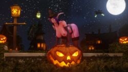 halloween morilymory night_elf night_elf_female pink_body purple_hair raelisenna_nightdream solo world_of_warcraft