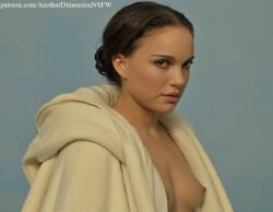 1girls ai_generated anotherdimensionai anotherdimensionnsfw breasts cute cute_face dress female naked_torso natalie_portman padme_amidala portrait sexy_pose star_wars