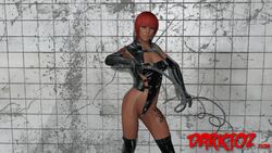 1girls 3d animated bondage darktoz domination dominatrix dual_wielding female female_only femdom femdom_city_(game) human human_only latex latex_leotard leotard light-skinned_female light_skin mary_(fcg) pov red_hair tattoo tattoos whip whipping