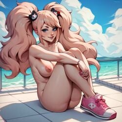 ai_generated beach blonde_hair blue_eyes danganronpa danganronpa:_trigger_happy_havoc junko_enoshima naked nude_female nude_female_solo sneakers_only