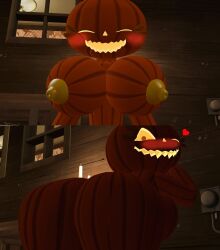 2_panel_comic 3d ass big_breasts breasts cute female five_nights_at_freddy's five_nights_at_freddy's_4 halloween jack_o_pumpkin_(fnaf) looking_back nude pumpkin_butt pumpkin_girl pumpkin_head source_filmmaker