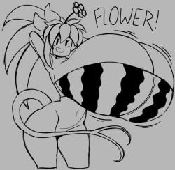 angstrom blaster_master bottomless covering_crotch flora_fauna hyper_breasts kanna_(blaster_master) plant_girl tail tubetop