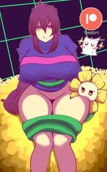 annoyed bottomless female_frisk flowey flowey_the_flower frisk tagme undertale yazu_(artist)